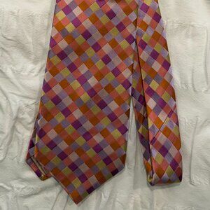 Ted Baker Silk Tie, Pink, orange, lavender, checkered, VGC